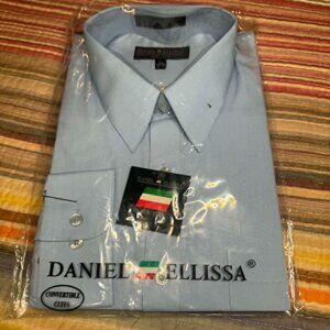 Daniel Ellissa Men's Blue Dress Shirt Convertible Cuff Pocket Size 17  1/2 35-36